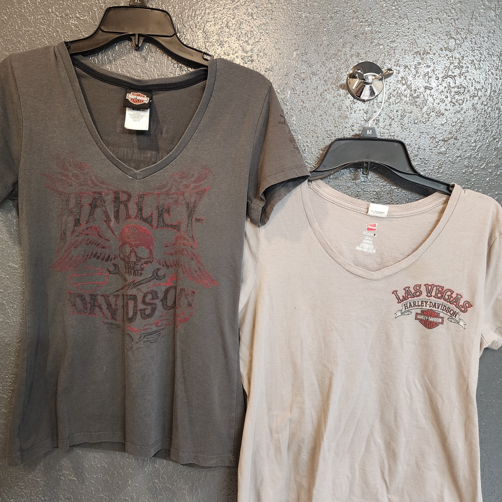 Harley-Davidson Skull and Las Vegas Tees - Charcoal And Gray